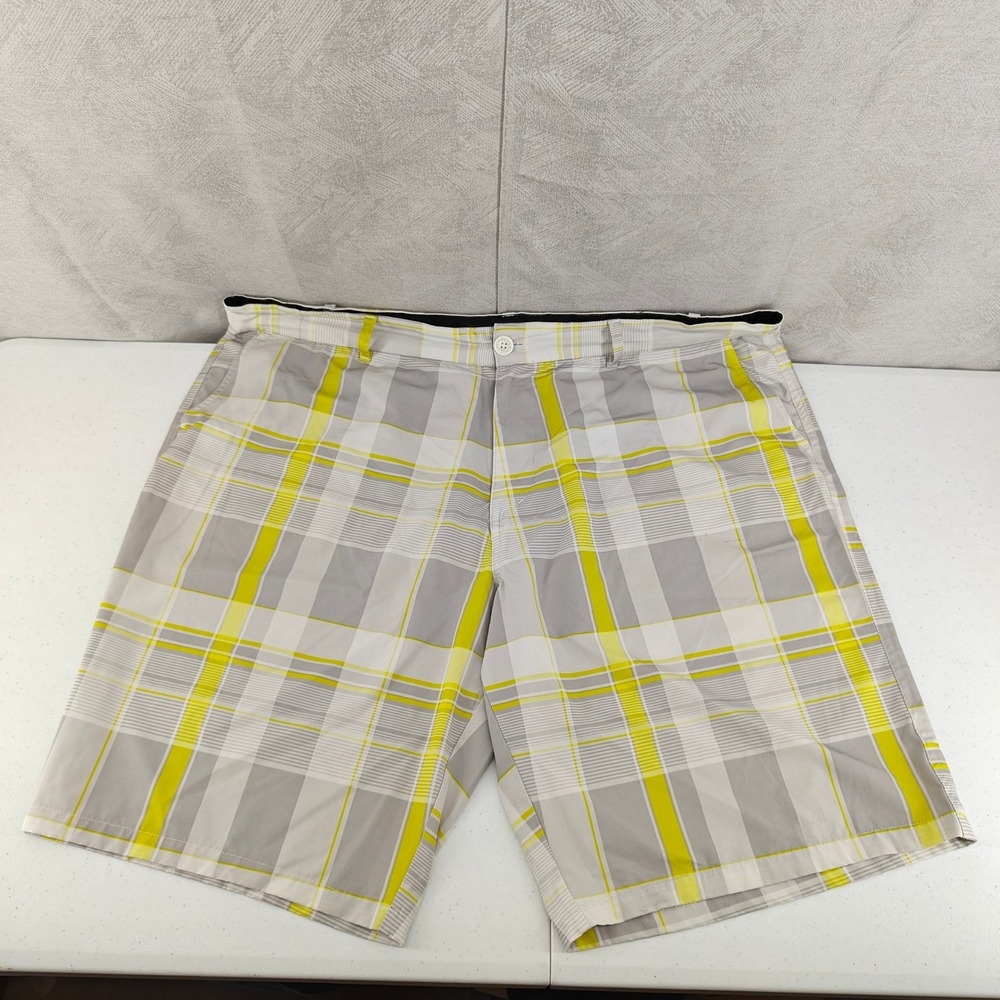 OP Plaid Hybrid Shorts Mens 44 Gray Yellow 4-Way Stretch Performance Casual Golf
